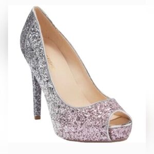 Marc Fisher Glitter Ombré Pink Silver Peep Toe Heel Size 8